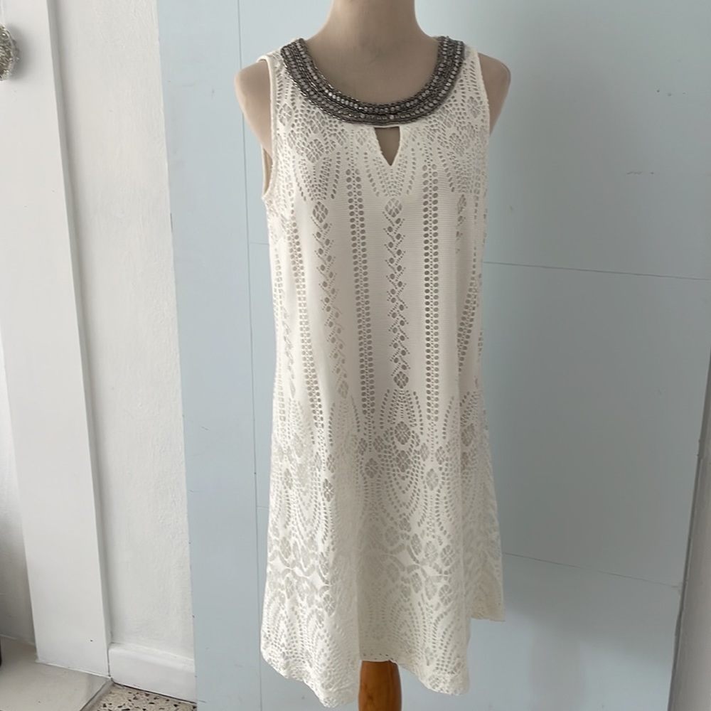 Westport 1962 white vintage style sleeveless dress with rhinestone collar.